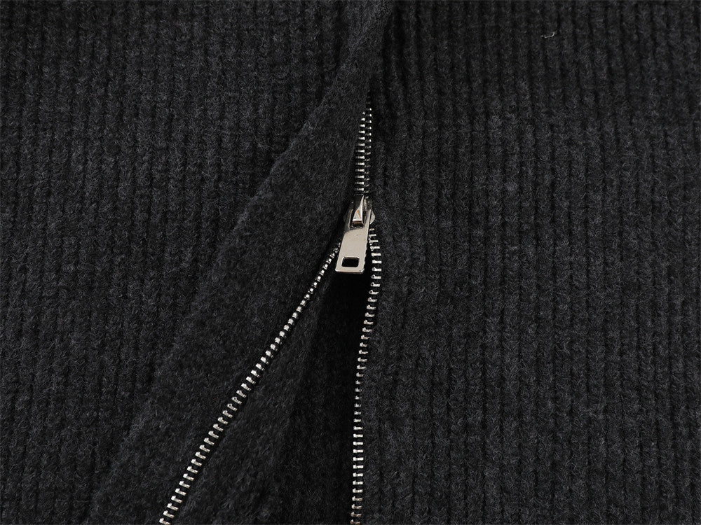 DAXUEN black vertical ribbed mock neck jacket