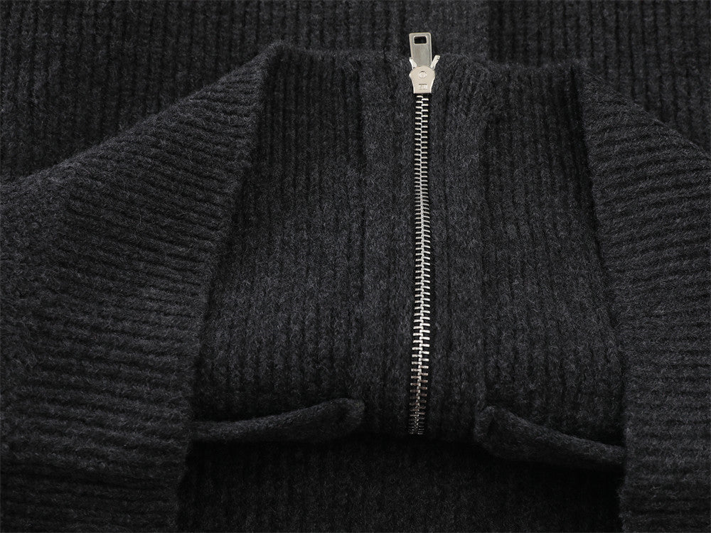 DAXUEN black vertical ribbed mock neck jacket