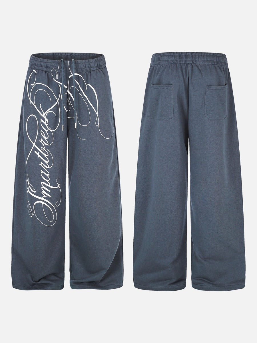 Vertical Script Print Dark Blue-Grey Sweatpants