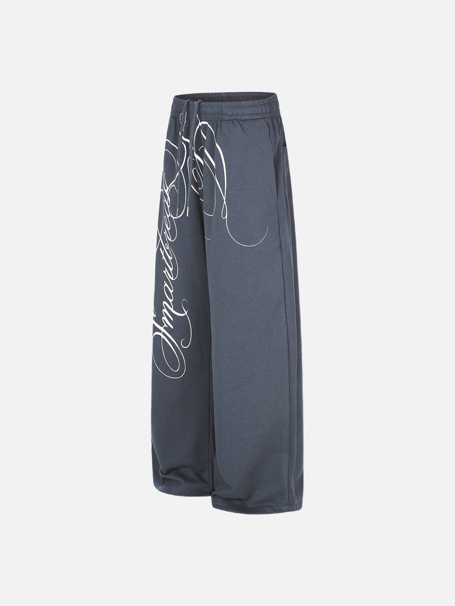Vertical Script Print Dark Blue-Grey Sweatpants