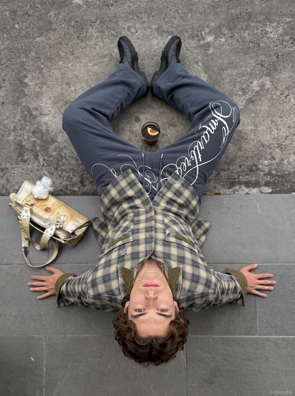 Vertical Script Print Dark Blue-Grey Sweatpants