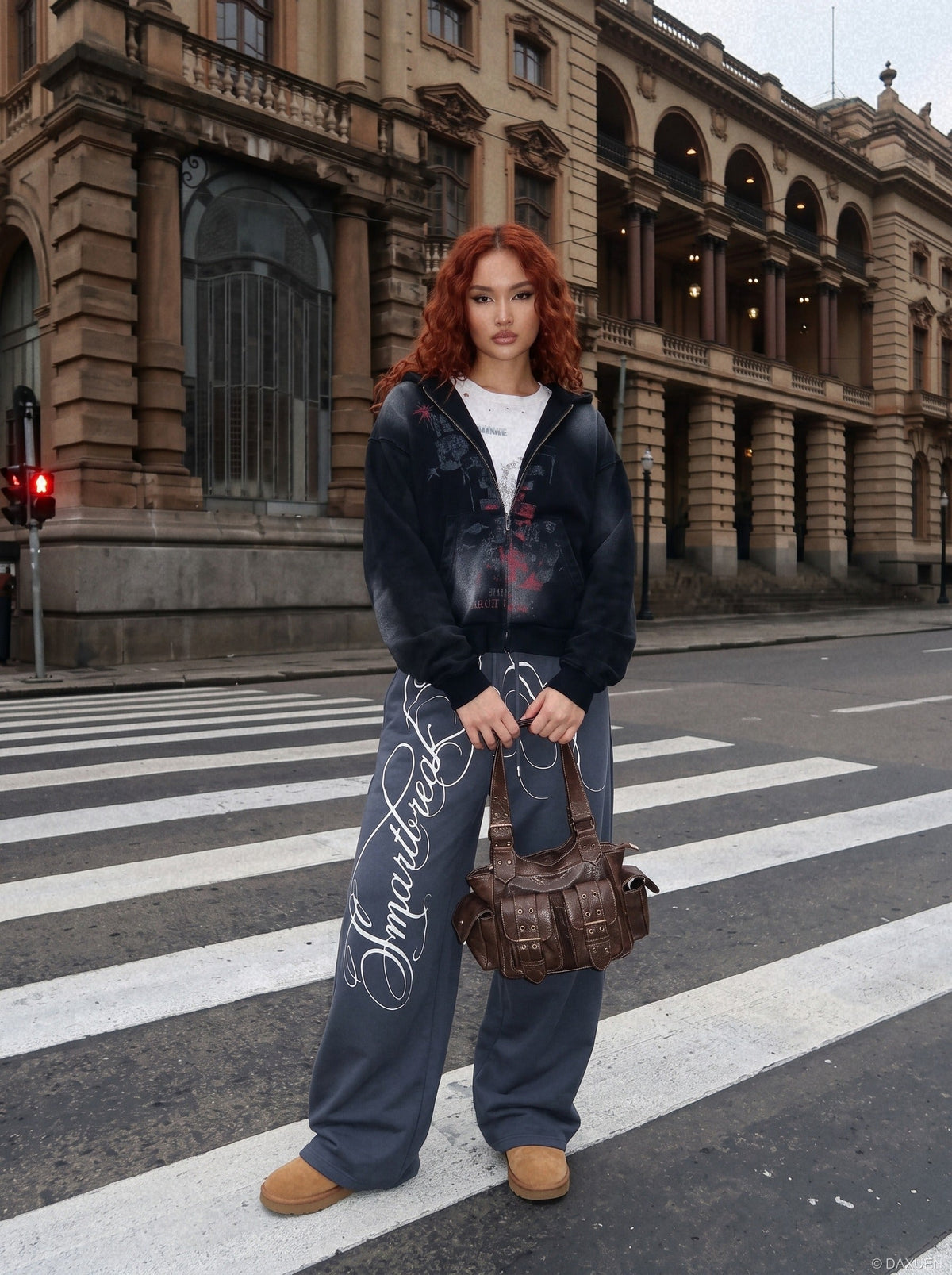Vertical Script Print Dark Blue-Grey Sweatpants