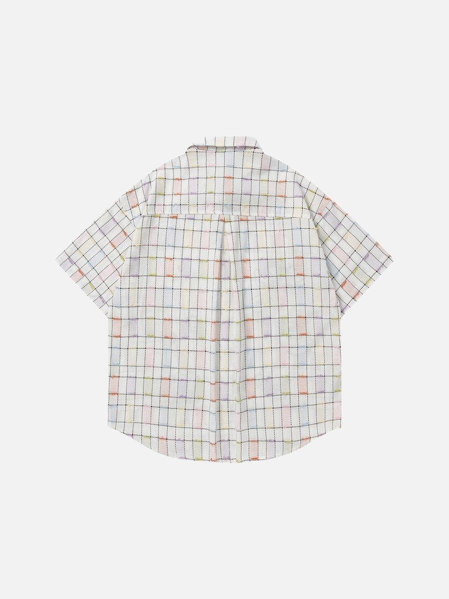 Vibrant Plaid Embroidered Short-Sleeved Shirt