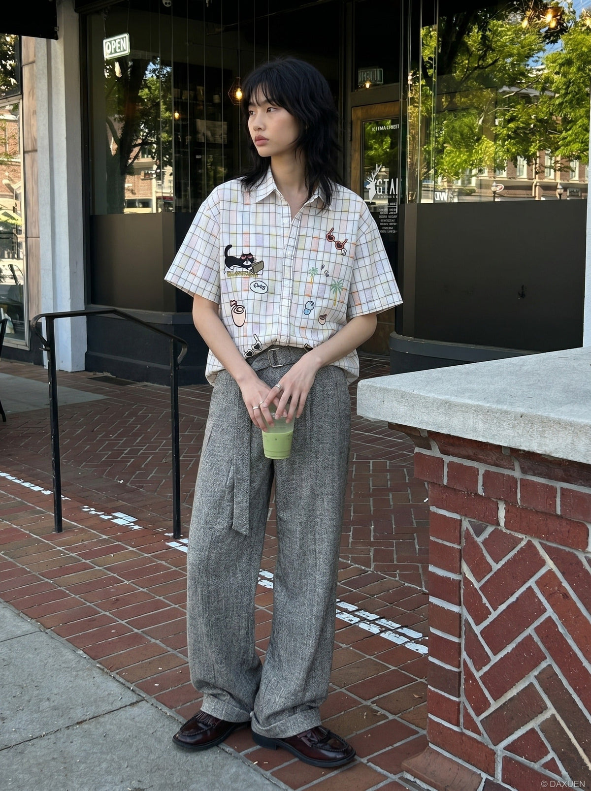 Vibrant Plaid Embroidered Short-Sleeved Shirt