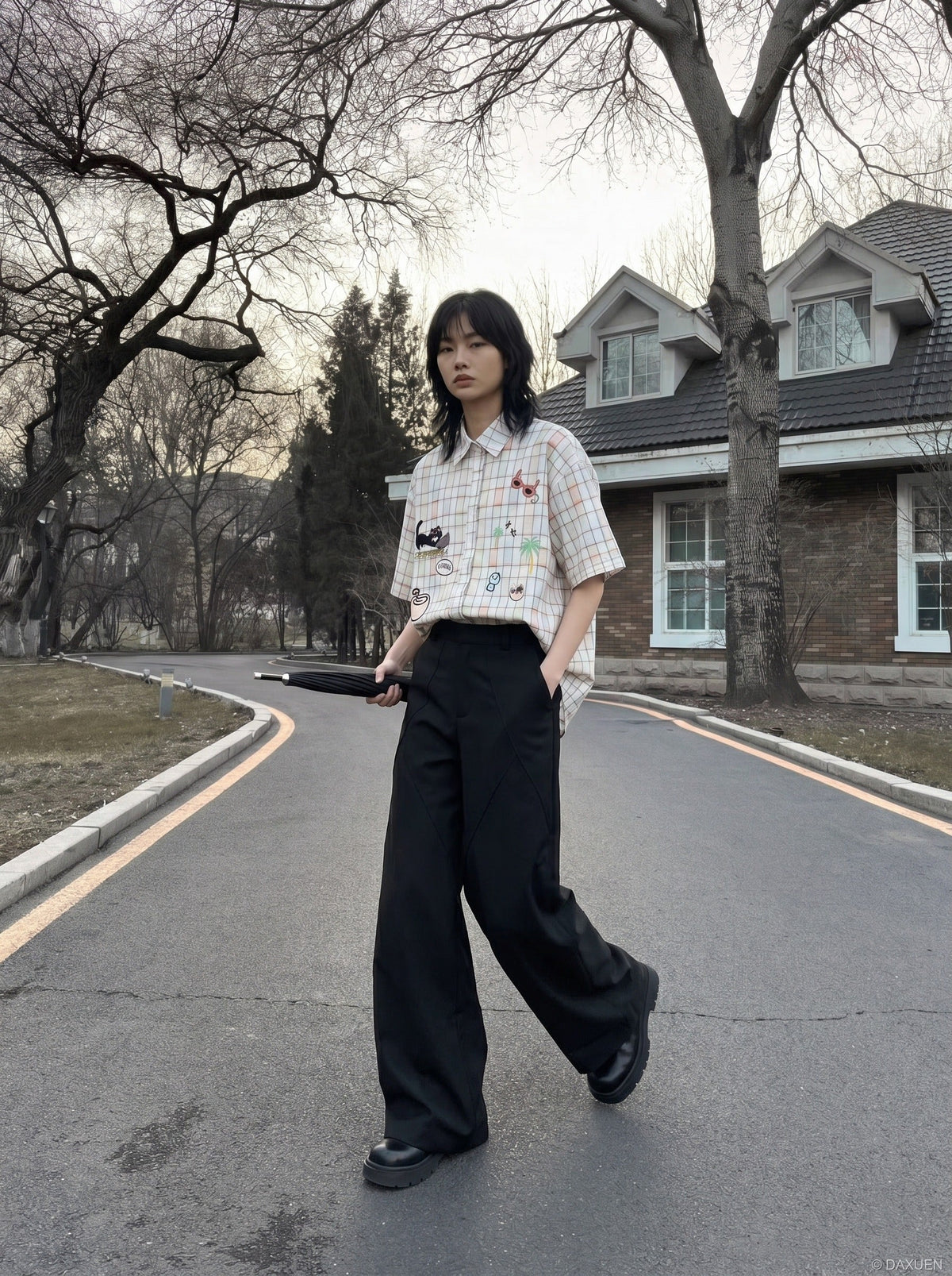 Vibrant Plaid Embroidered Short-Sleeved Shirt