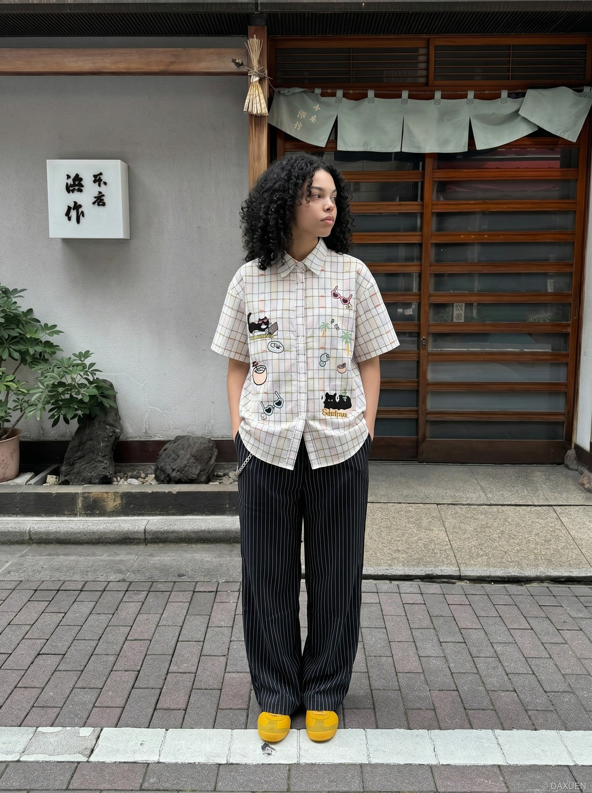 Vibrant Plaid Embroidered Short-Sleeved Shirt