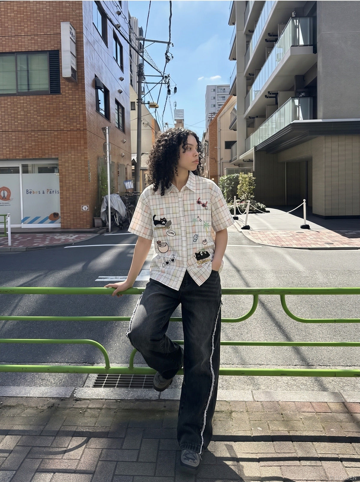 Vibrant Plaid Embroidered Short-Sleeved Shirt