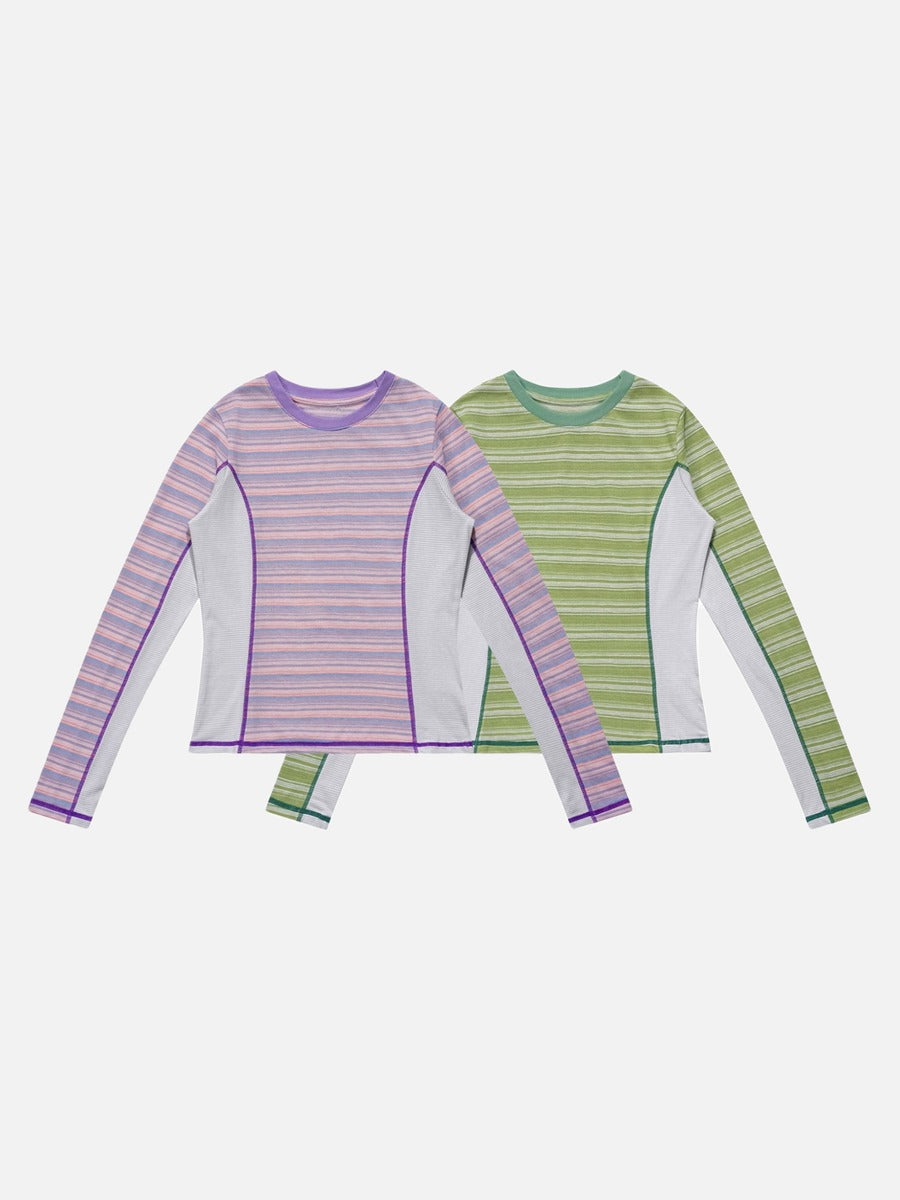 Vibrant Striped Slim-Fit Long Sleeve Top