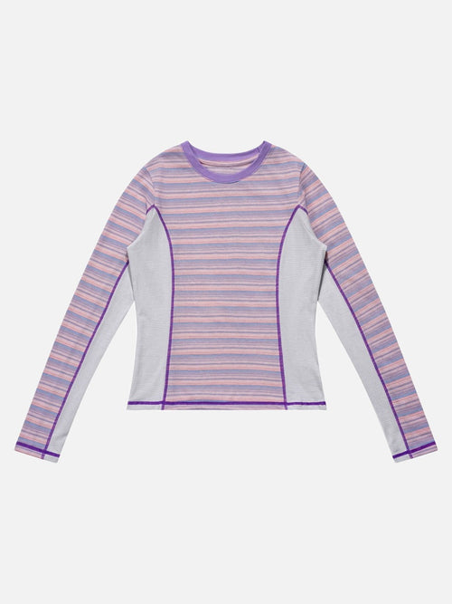 Vibrant Striped Slim-Fit Long Sleeve Top - Purple / S