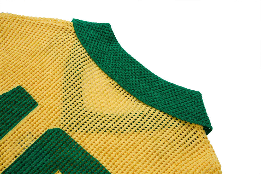 Vibrant Yellow Mesh Polo with Emblem 10