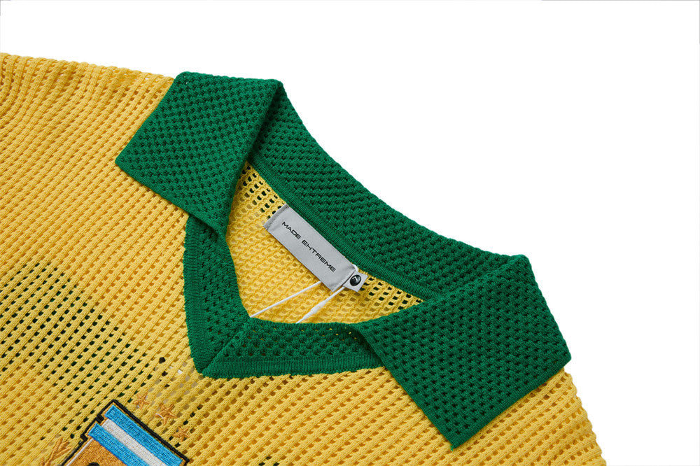 Vibrant Yellow Mesh Polo with Emblem 10