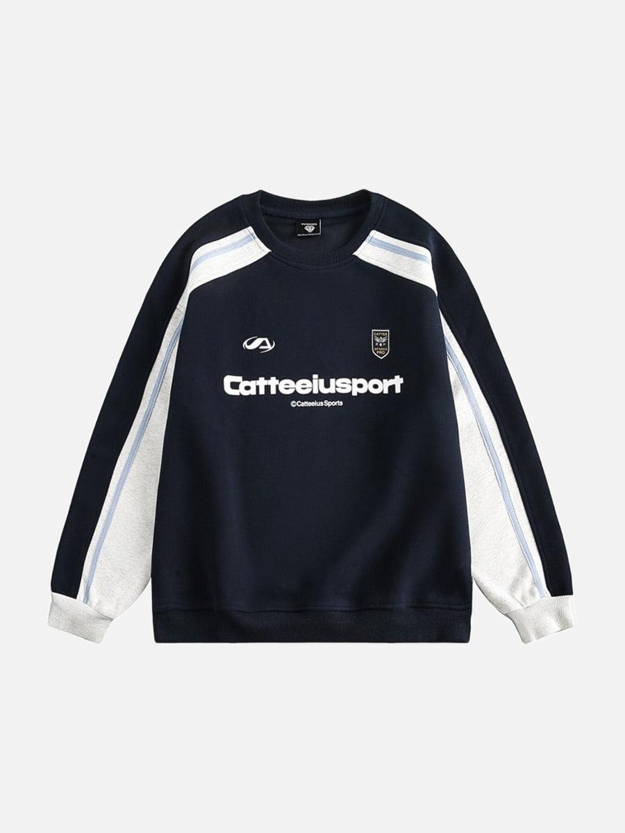 Color-Blocked Crewneck Sweatshirt with Emblem