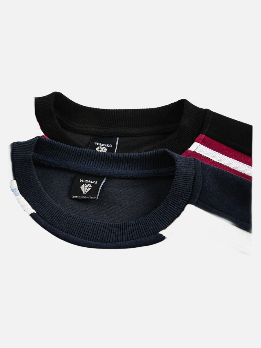 Navy Blue & Burgundy Blocked Sweatshirt