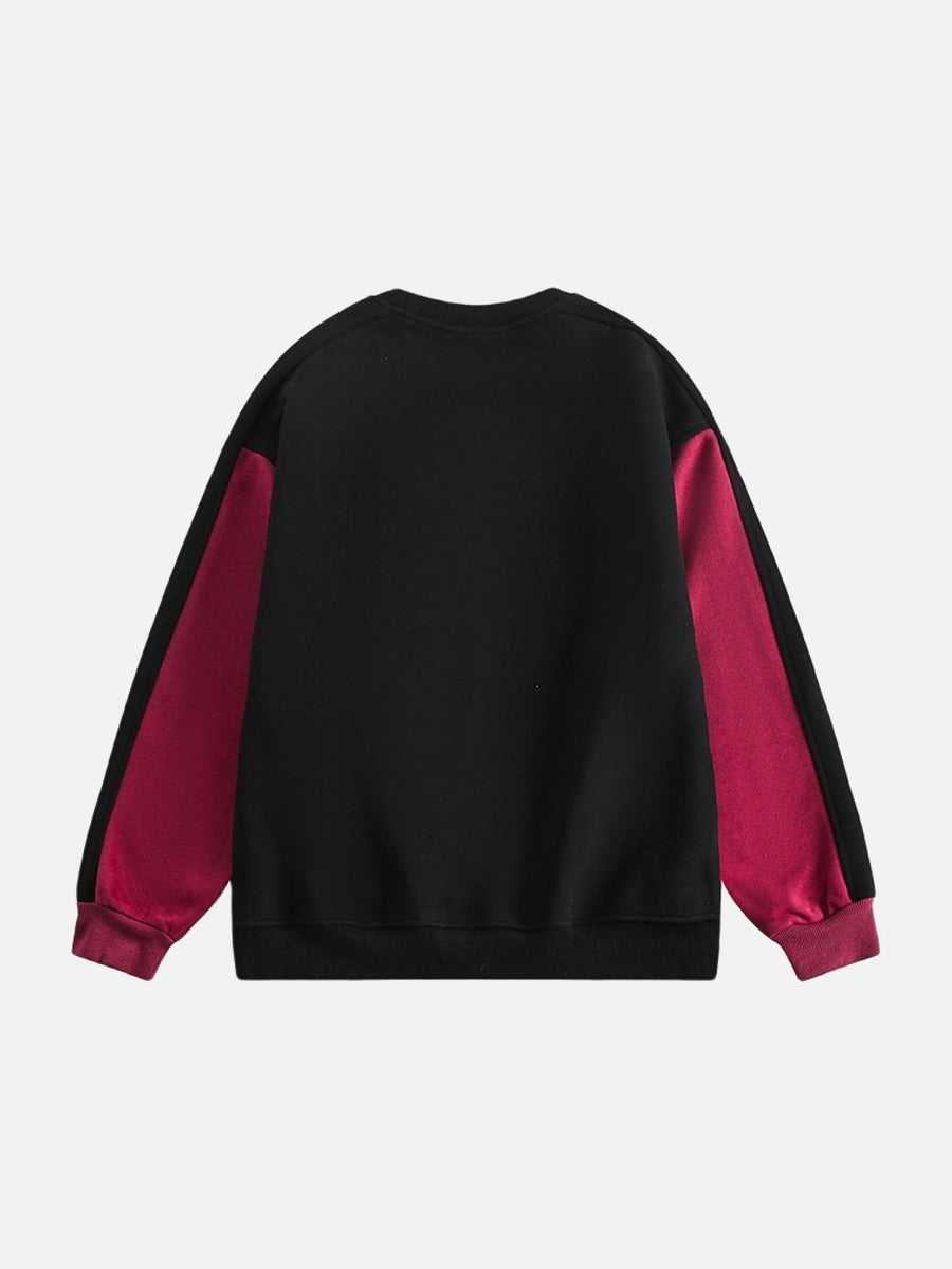 Navy Blue & Burgundy Blocked Sweatshirt