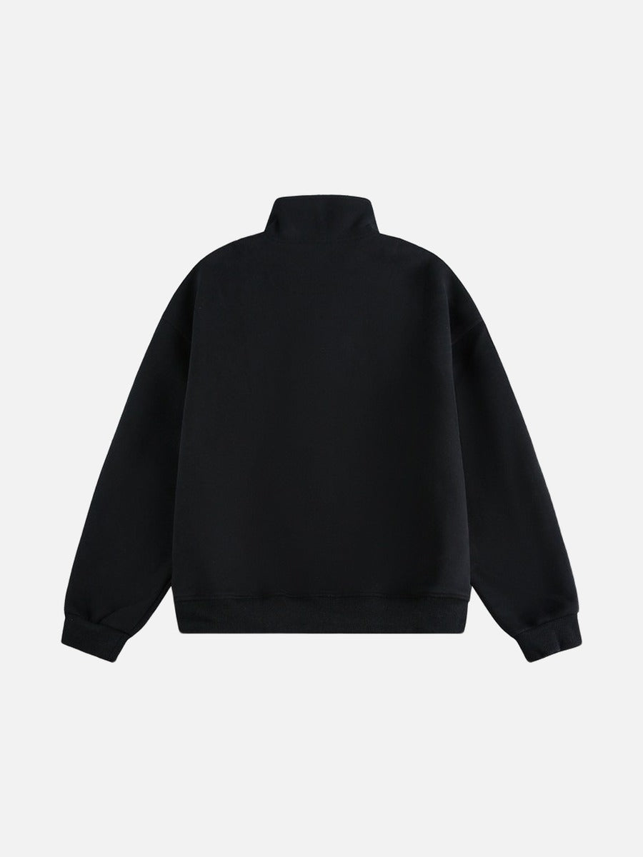 Contrast Plaid Mock Neck Zip-Up Jacket