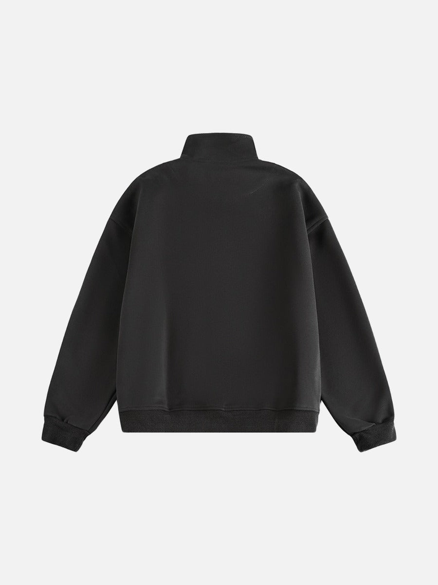 Contrast Plaid Mock Neck Zip-Up Jacket