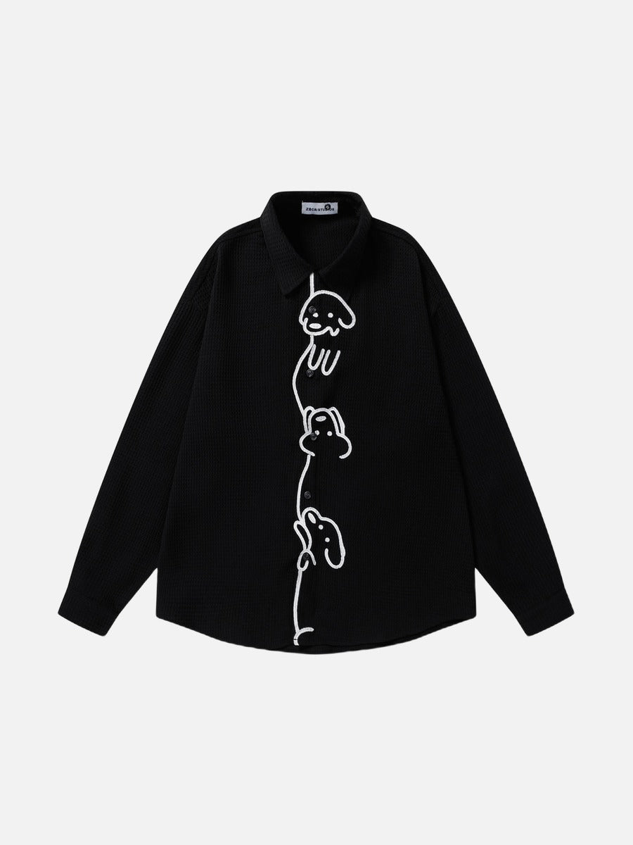 DAXUEN white waffle knit cartoon dog graphic shirt