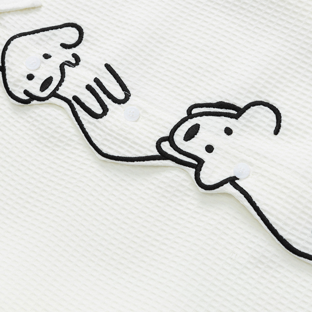 DAXUEN white waffle knit cartoon dog graphic shirt