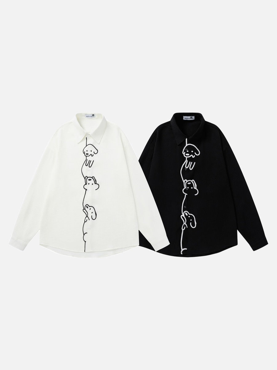 DAXUEN white waffle knit cartoon dog graphic shirt