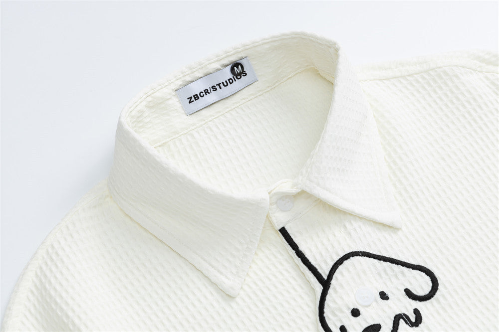 DAXUEN white waffle knit cartoon dog graphic shirt