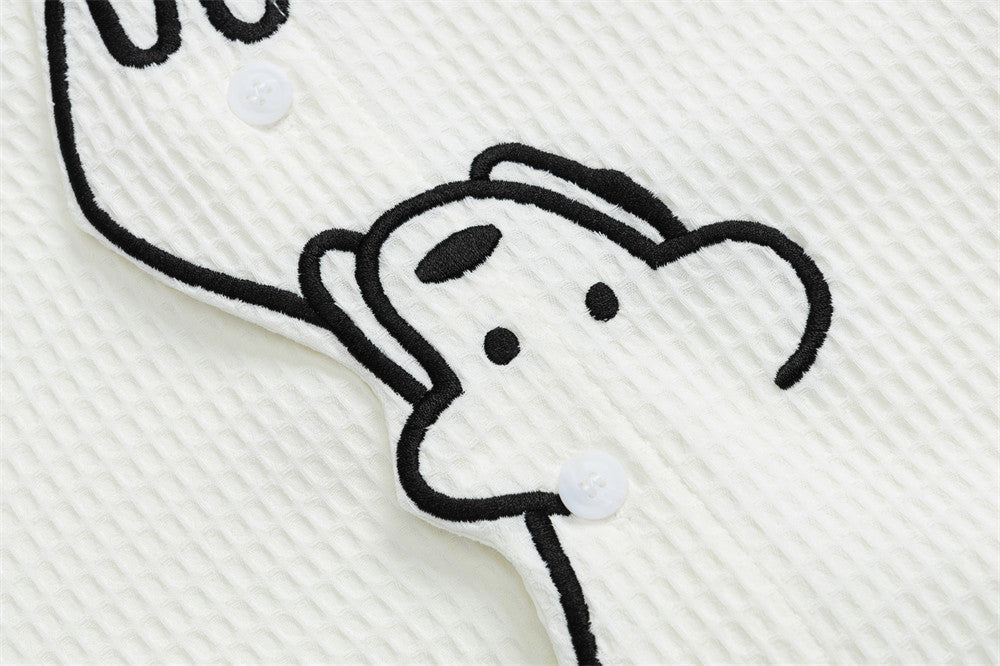 DAXUEN white waffle knit cartoon dog graphic shirt