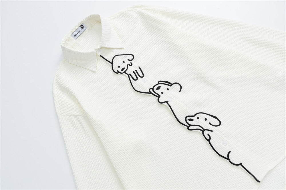 DAXUEN white waffle knit cartoon dog graphic shirt