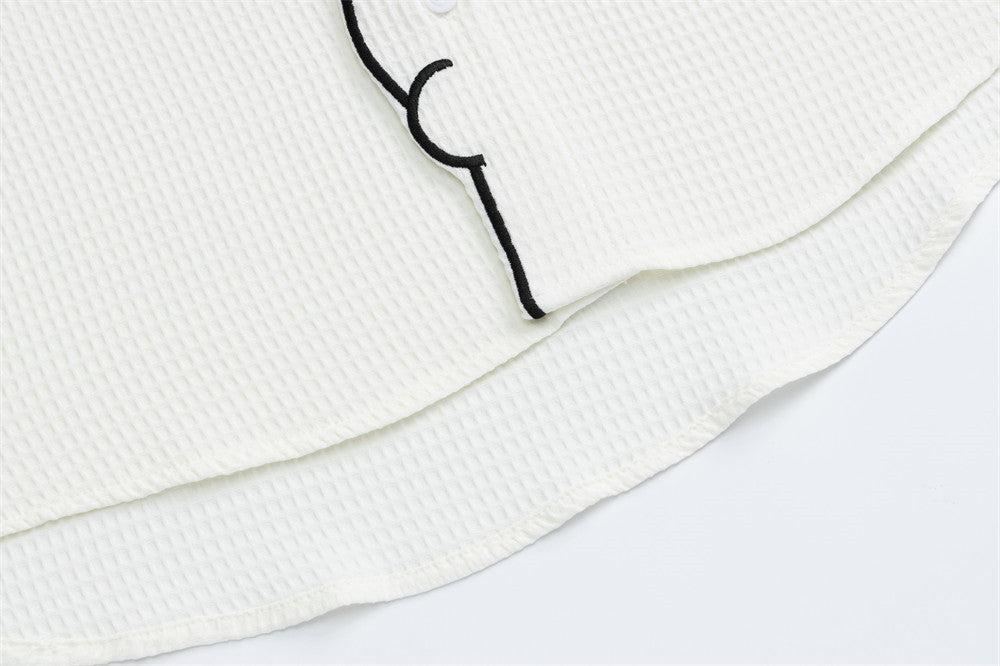 DAXUEN white waffle knit cartoon dog graphic shirt