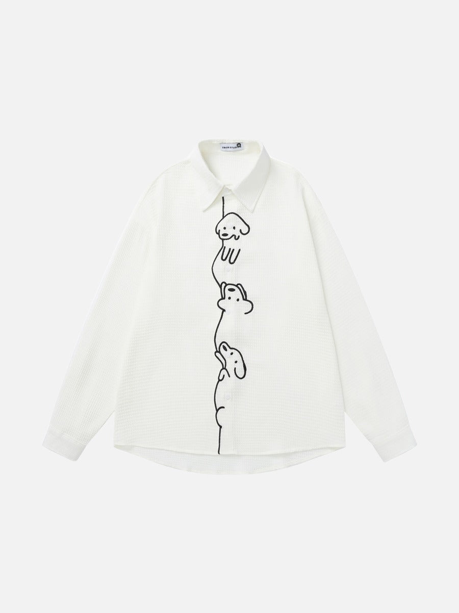 DAXUEN white waffle knit cartoon dog graphic shirt