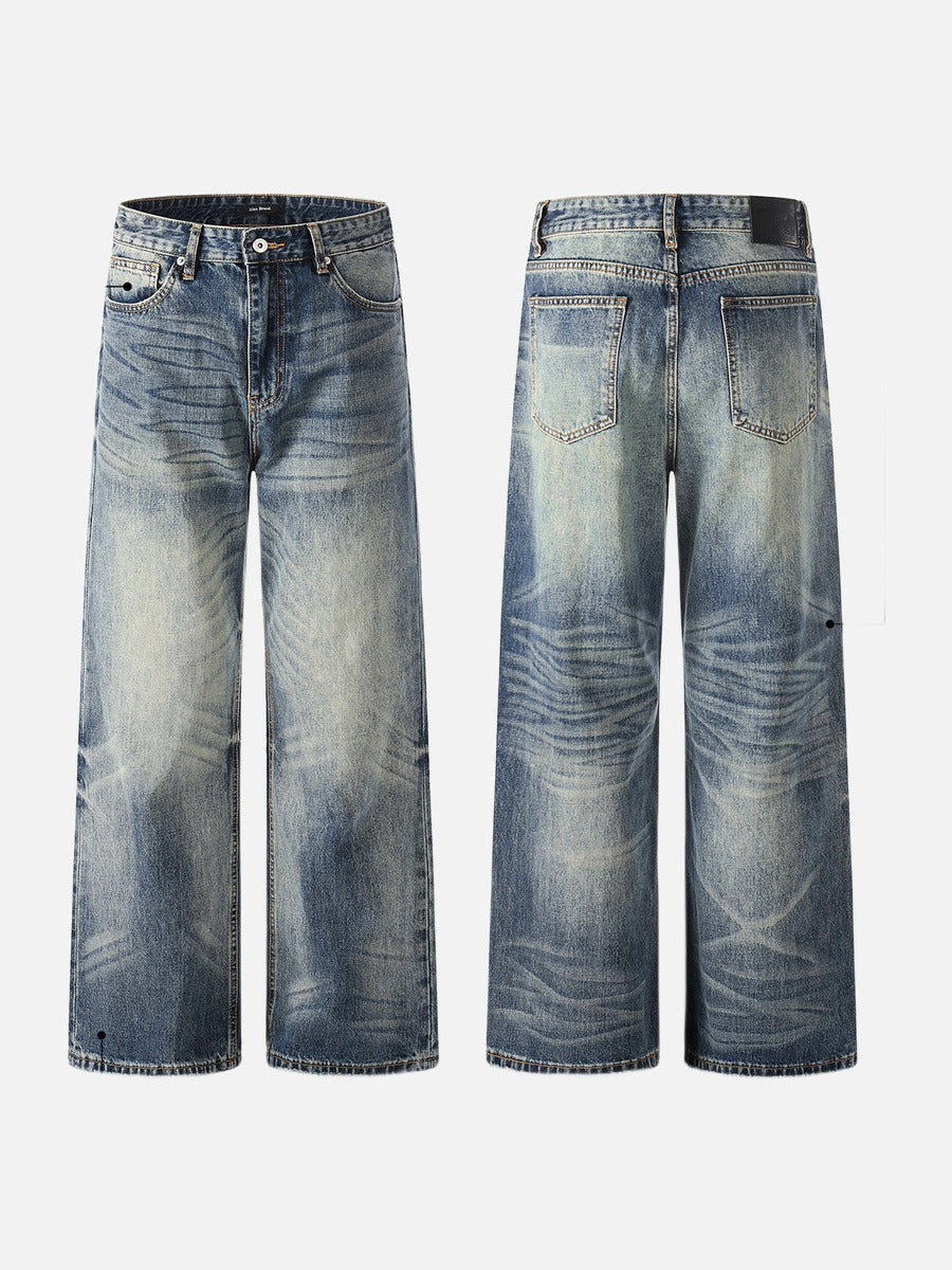 Washed Blue Wide-Leg Denim Jeans