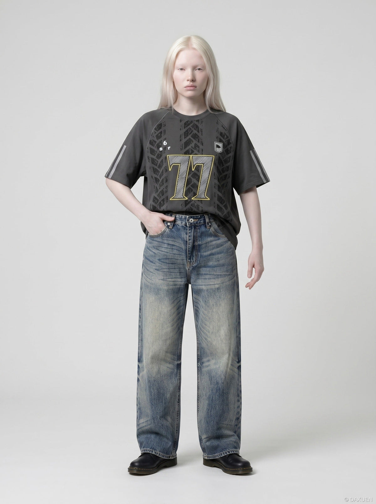 Washed Blue Wide-Leg Denim Jeans