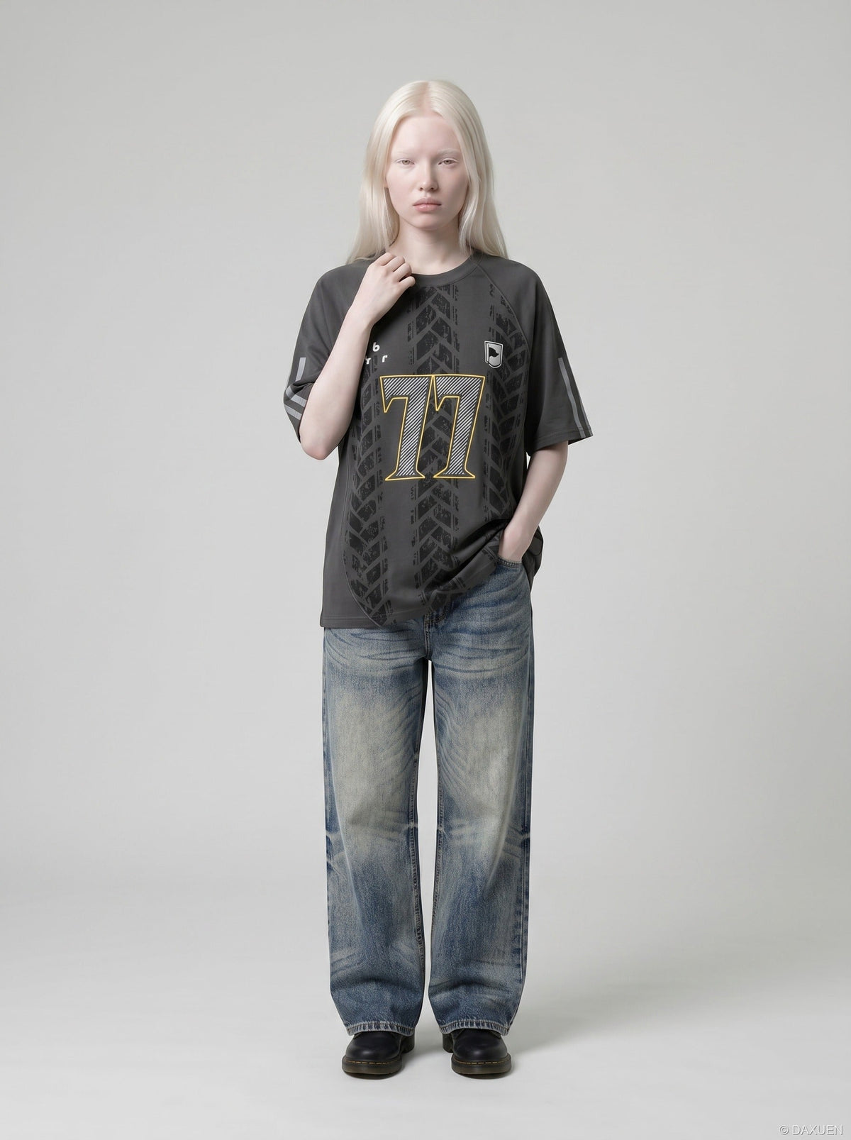 Washed Blue Wide-Leg Denim Jeans