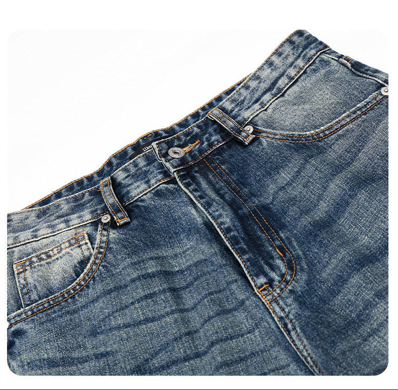 Washed Blue Wide-Leg Denim Jeans