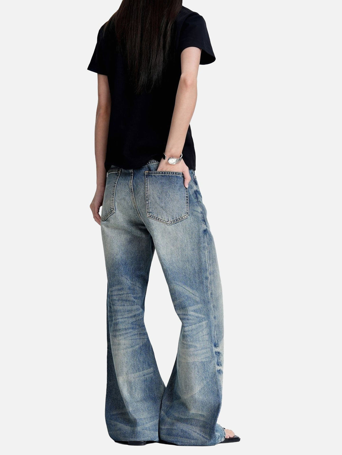 Washed Blue Wide-Leg Denim Jeans