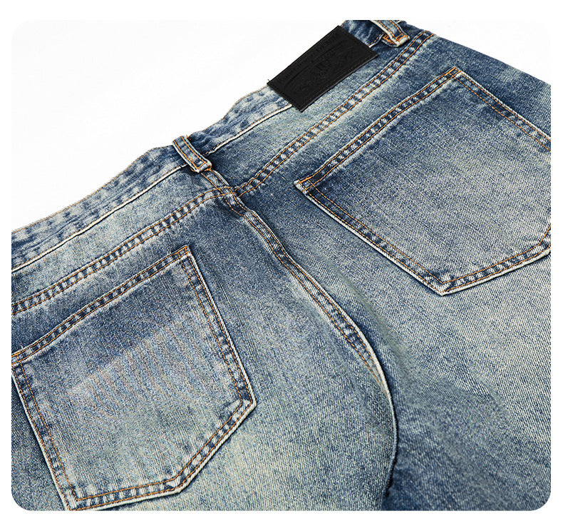 Washed Blue Wide-Leg Denim Jeans