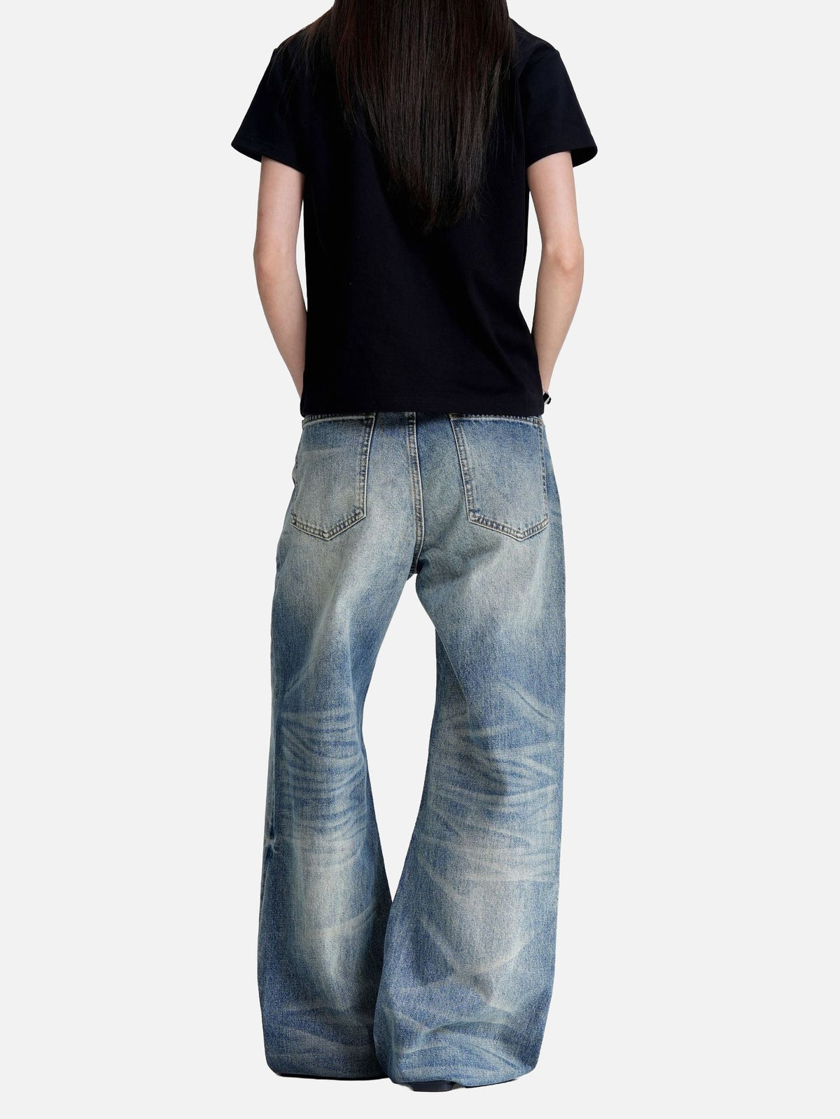 Washed Blue Wide-Leg Denim Jeans