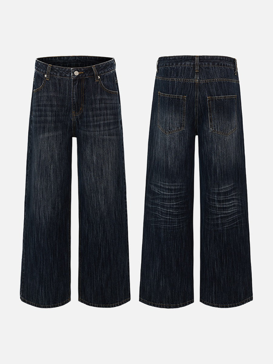 DAXUEN dark blue washed wide-leg jeans