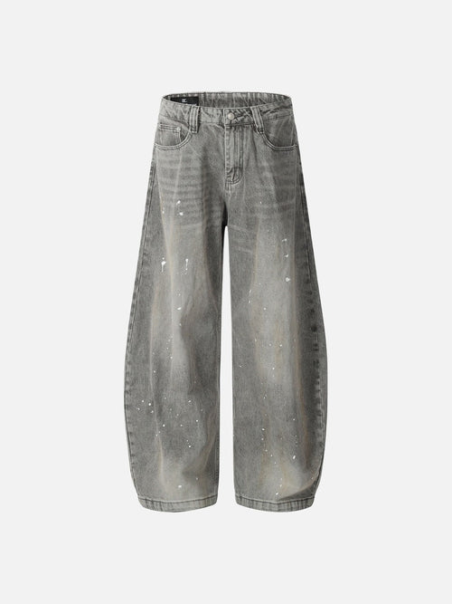 Washed Gray Paint-Splatter Balloon Jeans - Grey / S