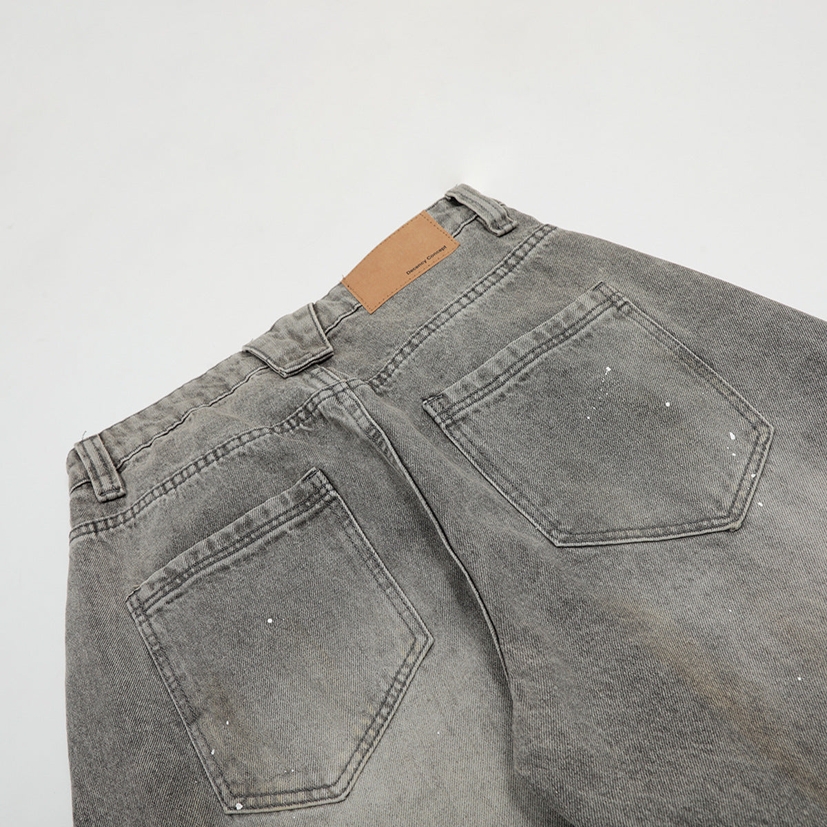 Washed Gray Paint-Splatter Balloon Jeans
