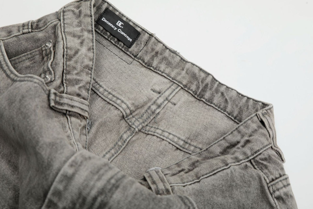 Washed Gray Paint-Splatter Balloon Jeans