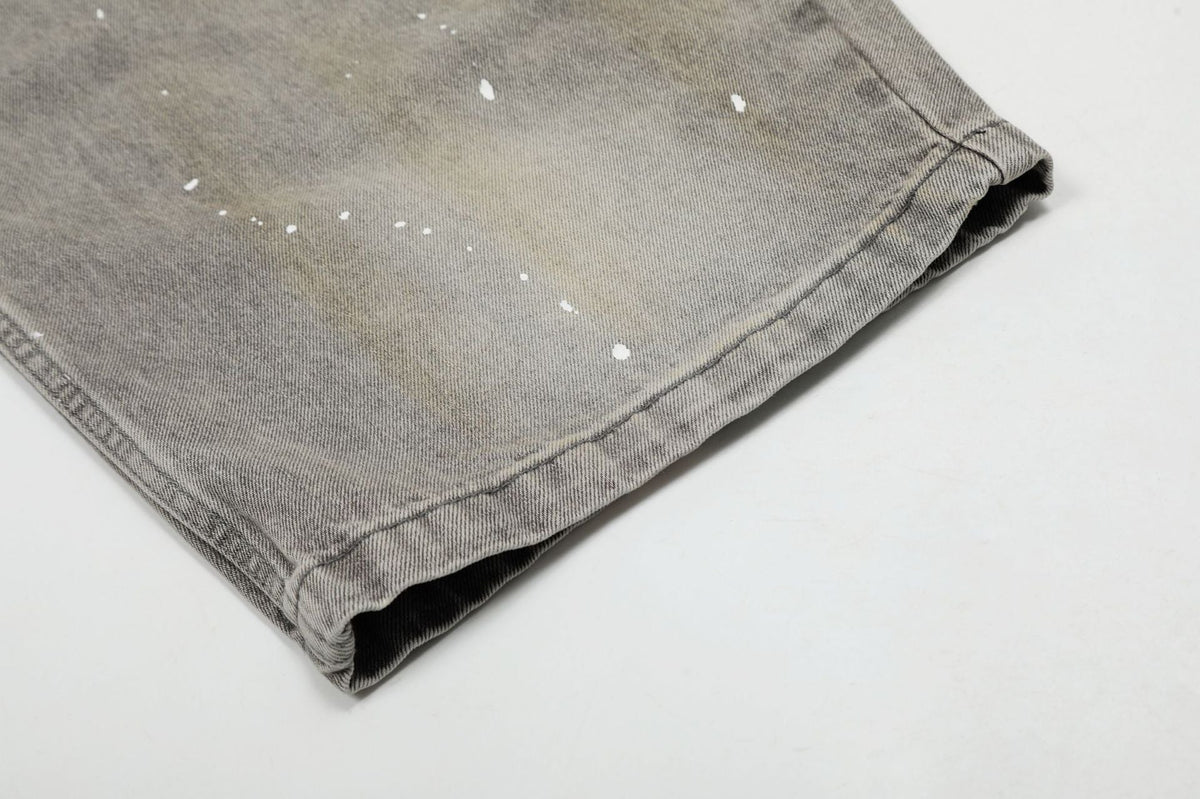 Washed Gray Paint-Splatter Balloon Jeans
