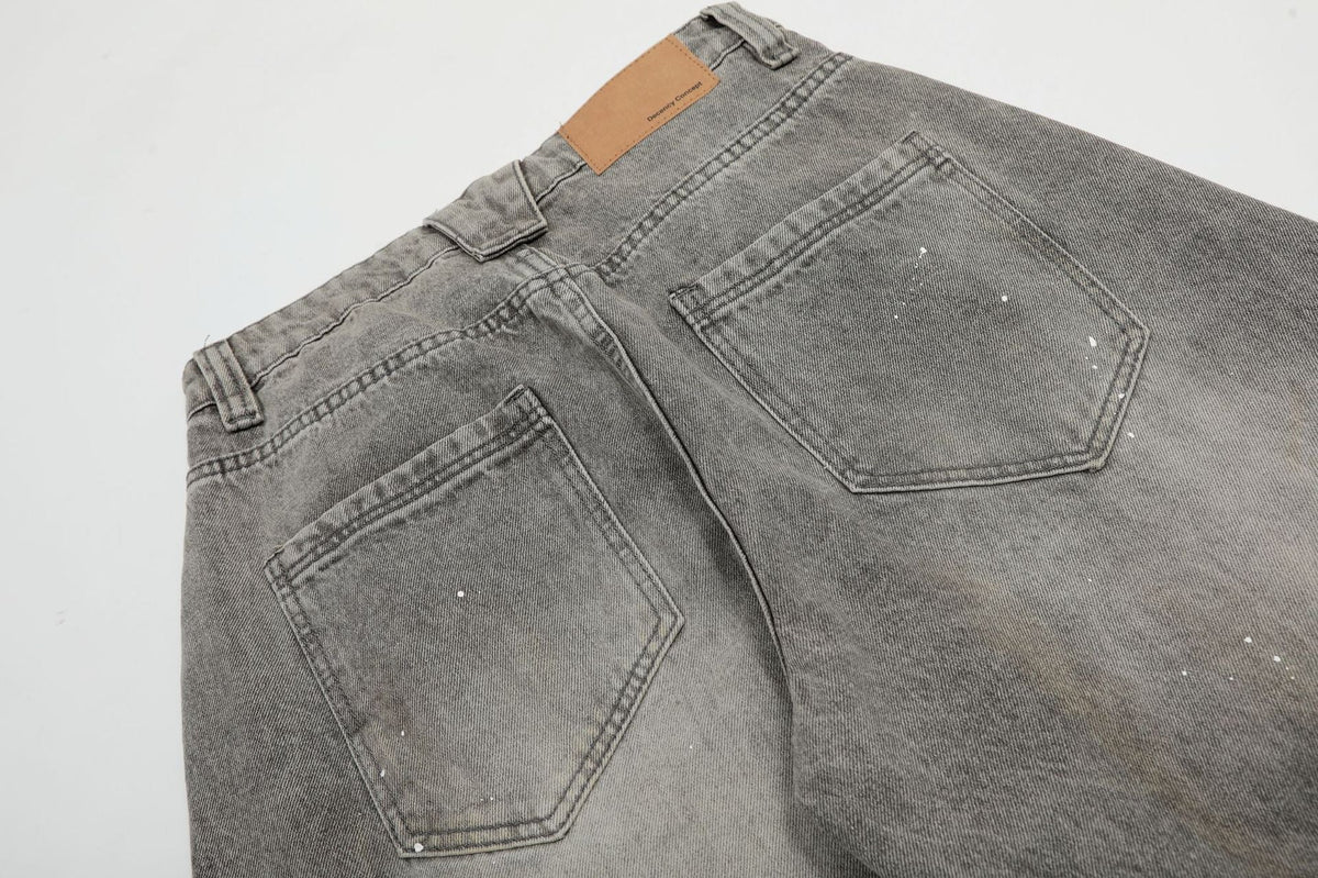 Washed Gray Paint-Splatter Balloon Jeans