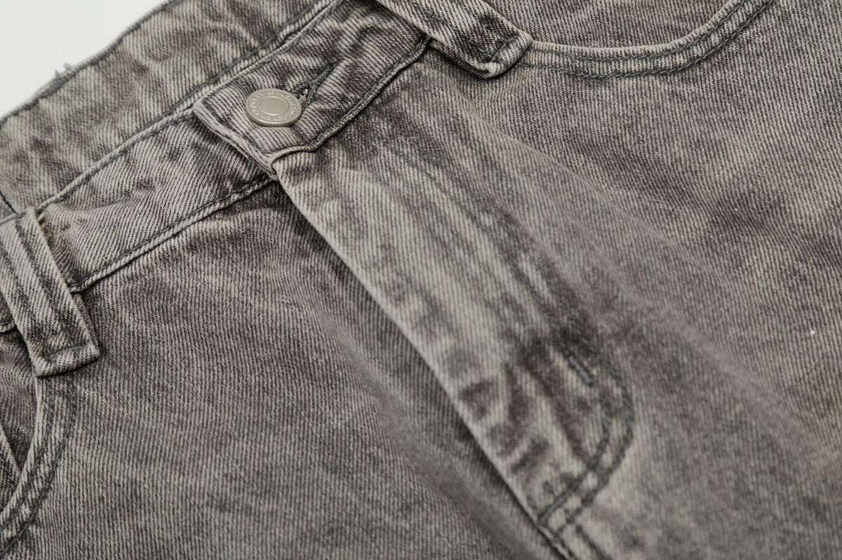 Washed Gray Paint-Splatter Balloon Jeans