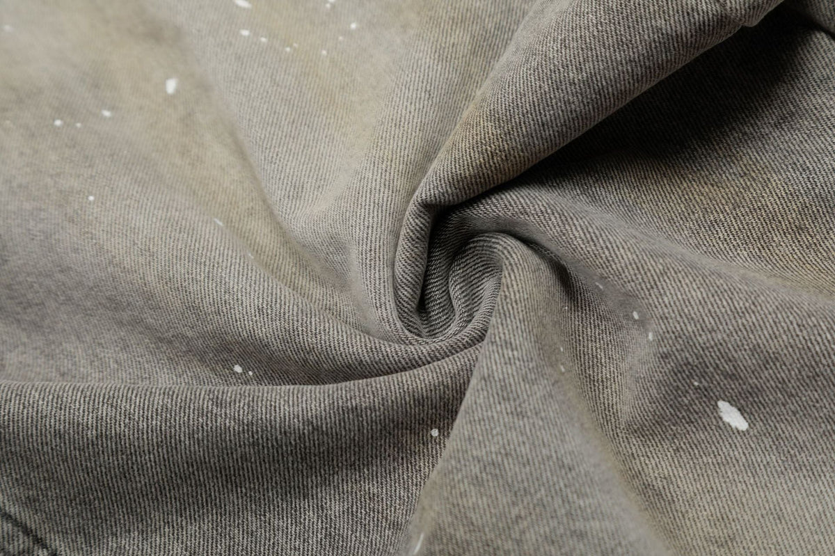 Washed Gray Paint-Splatter Balloon Jeans