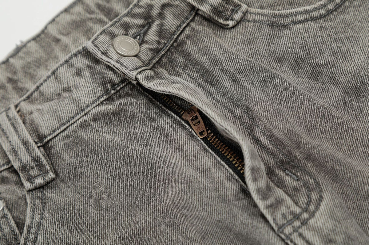 Washed Gray Paint-Splatter Balloon Jeans