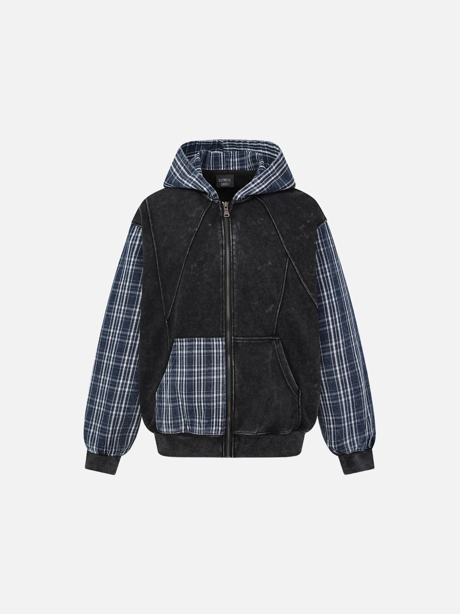 DAXUEN washed grey oversized plaid graphic jacket
