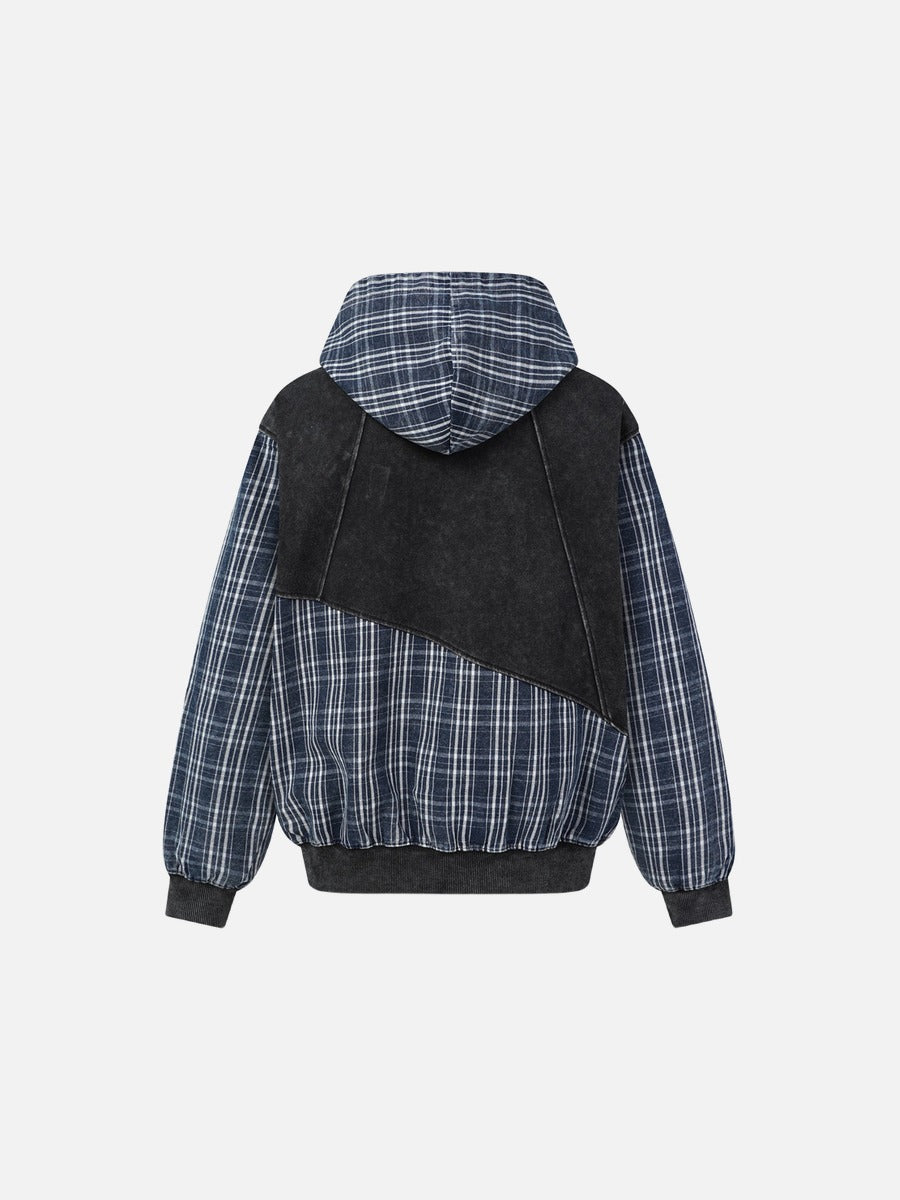 DAXUEN washed grey oversized plaid graphic jacket