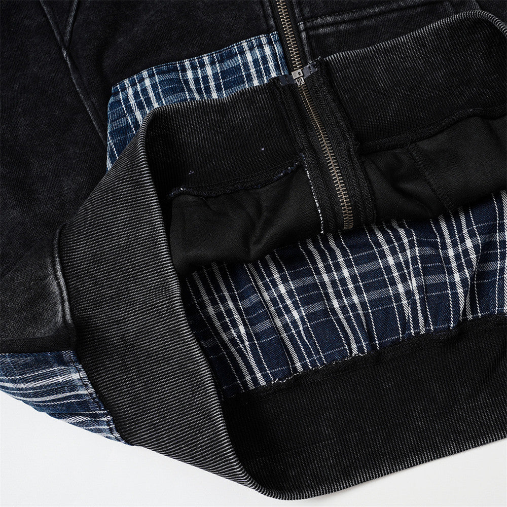 DAXUEN washed grey oversized plaid graphic jacket