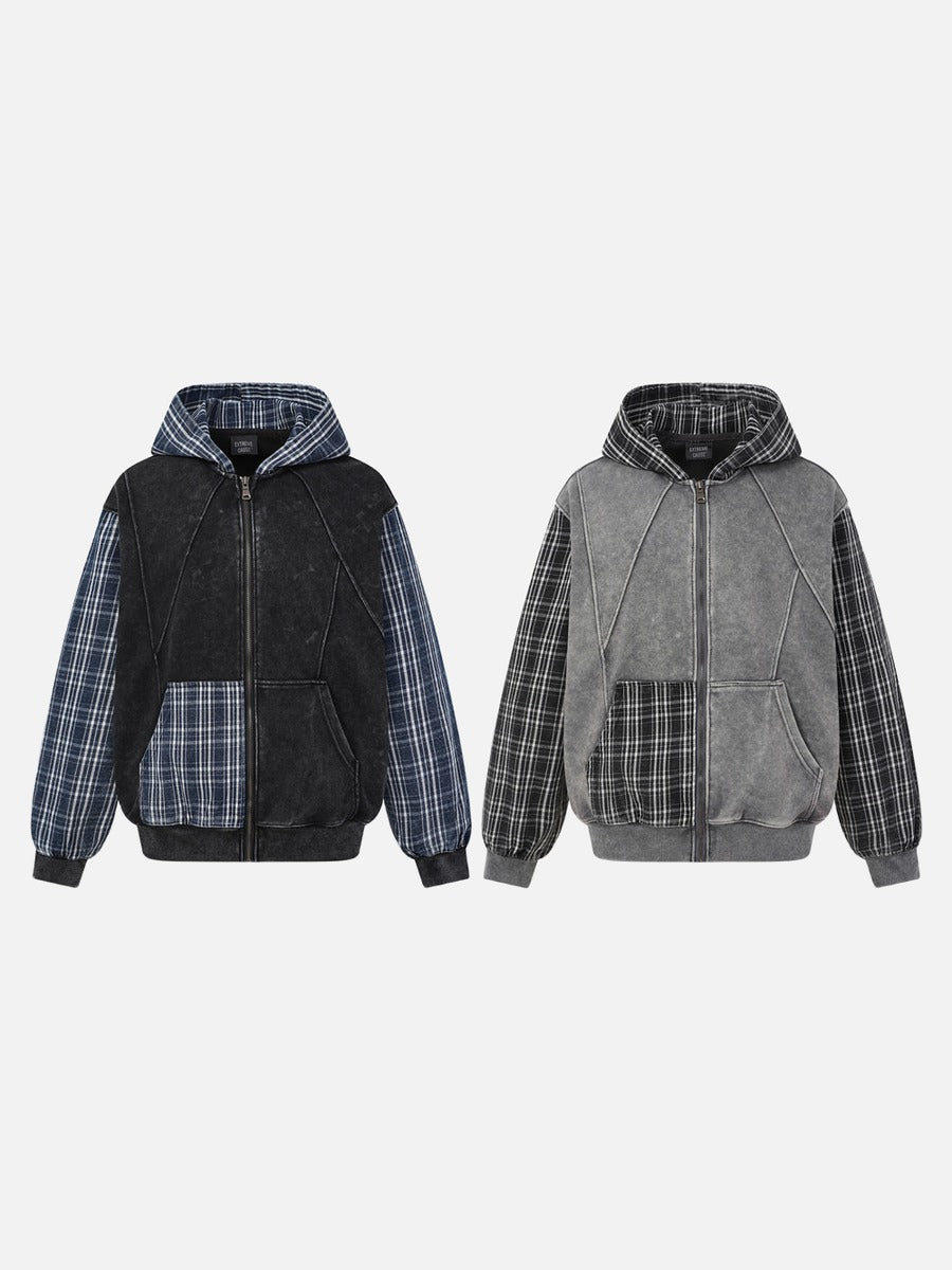 DAXUEN washed grey oversized plaid graphic jacket
