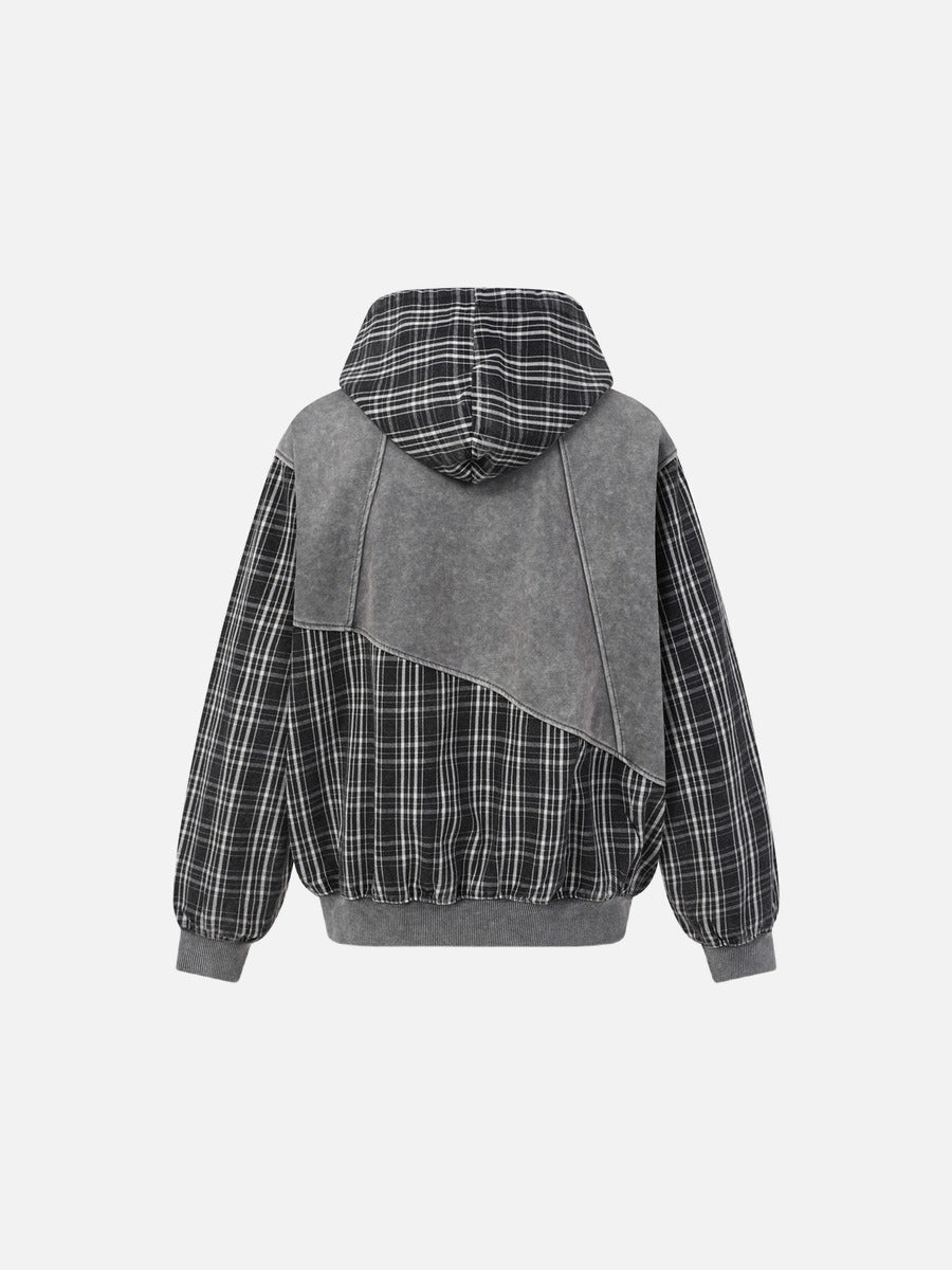 DAXUEN washed grey oversized plaid graphic jacket