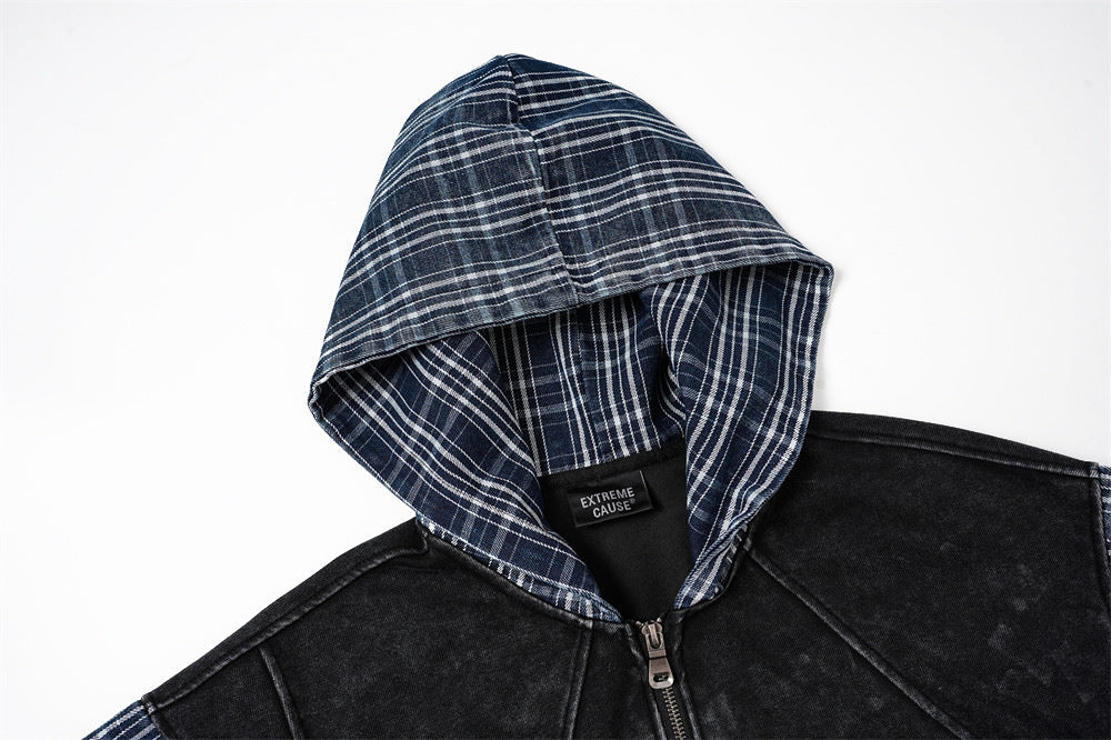 DAXUEN washed grey oversized plaid graphic jacket